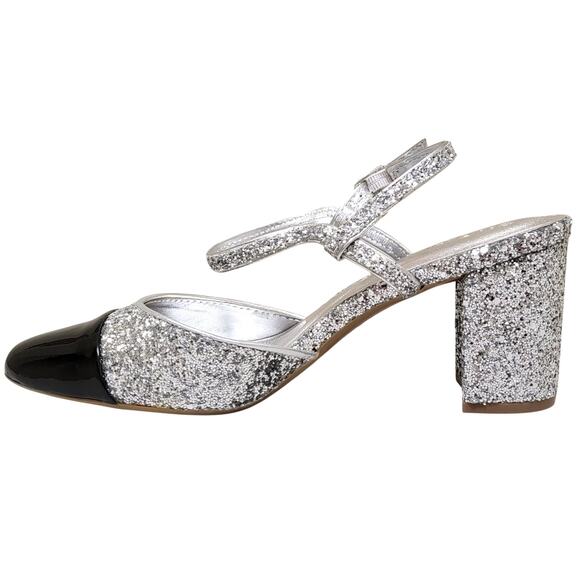 On 34th Women Dotti Cap Toe Ankle Strap Pump Heels Size US 9.5M Silver Glitter - Picture 3 of 5